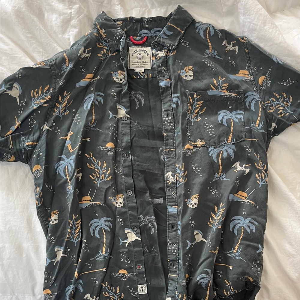 Iron & Resin Black Tropical Print Casual Button Down Shirt